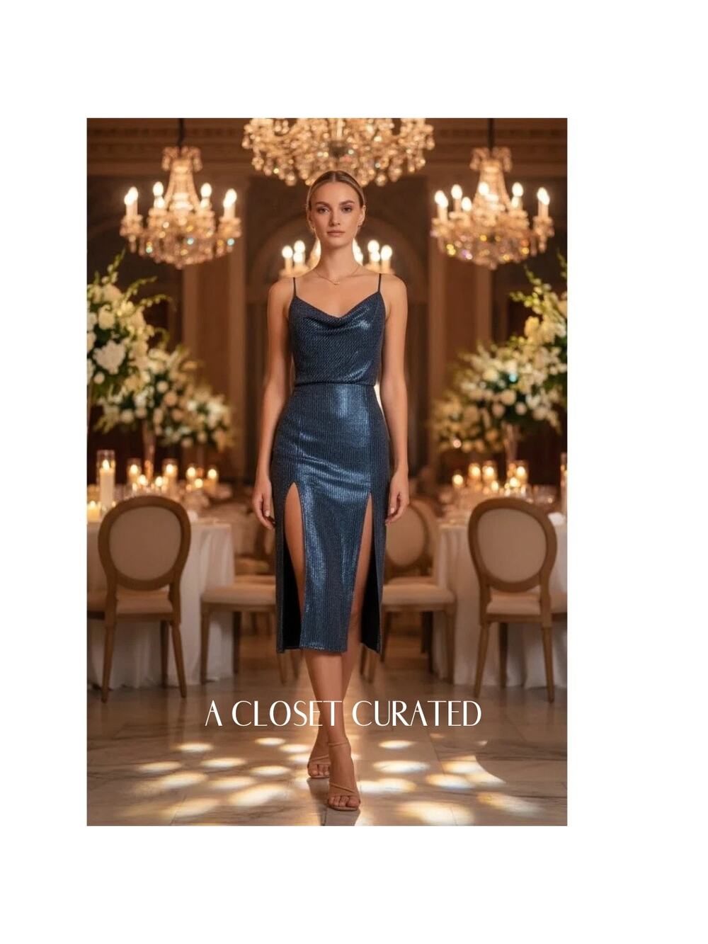 Haney Elise Blue Sequin Blouson Dress XS 2 NWOT Glam Party Cocktail